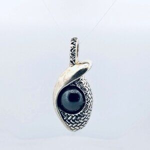 Estate 925 Sterling Silver Pendant Black Onyx Cabochon Woven Modernist